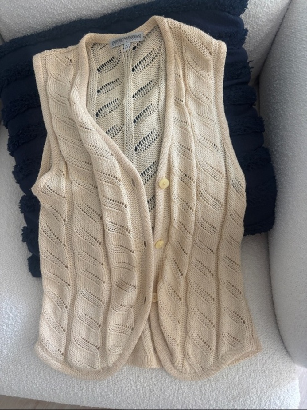 Armani Vintage Cream Open-Knit Button Front Sweater Vest - Picture 4 of 13